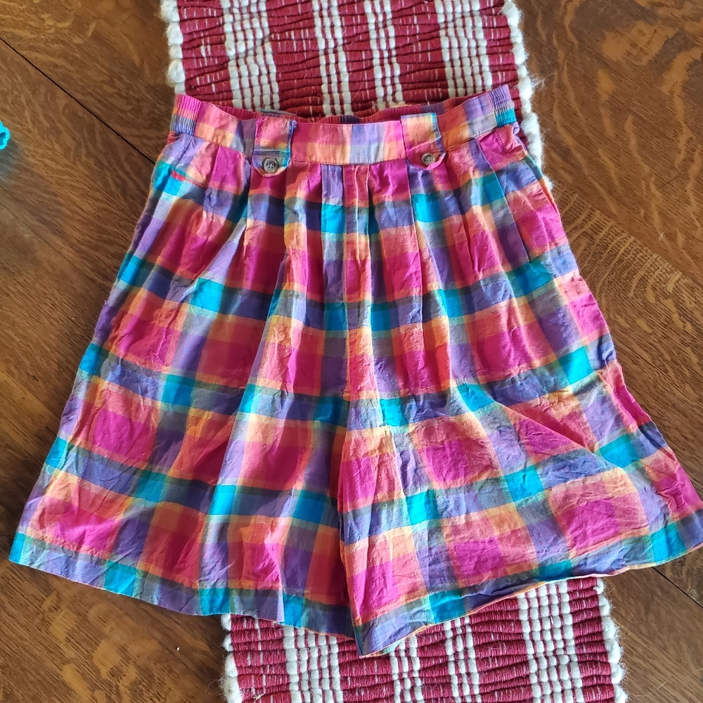 Vintage | Plaid Pastel High Waisted Pleated Shorts